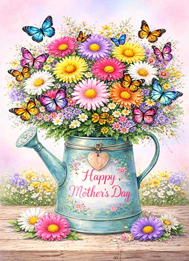 Butterflies Water Can Funny Mother's Day     Wishing you a wonderful day!